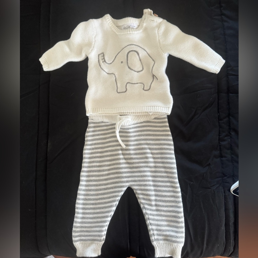 Rene Rofe Cream and Gray Elephant Kids Matching Set
